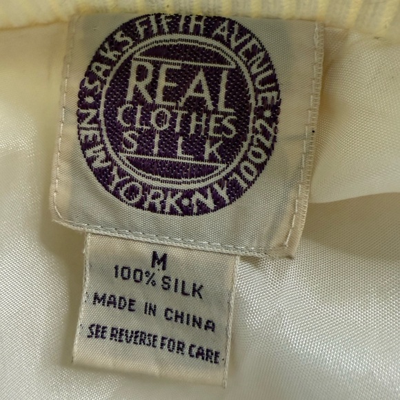 Vintage Saks Fifth Avenue Quilted Silk Bomber Jacket 90s Ivory Cream Women’s M - Picture 11 of 14